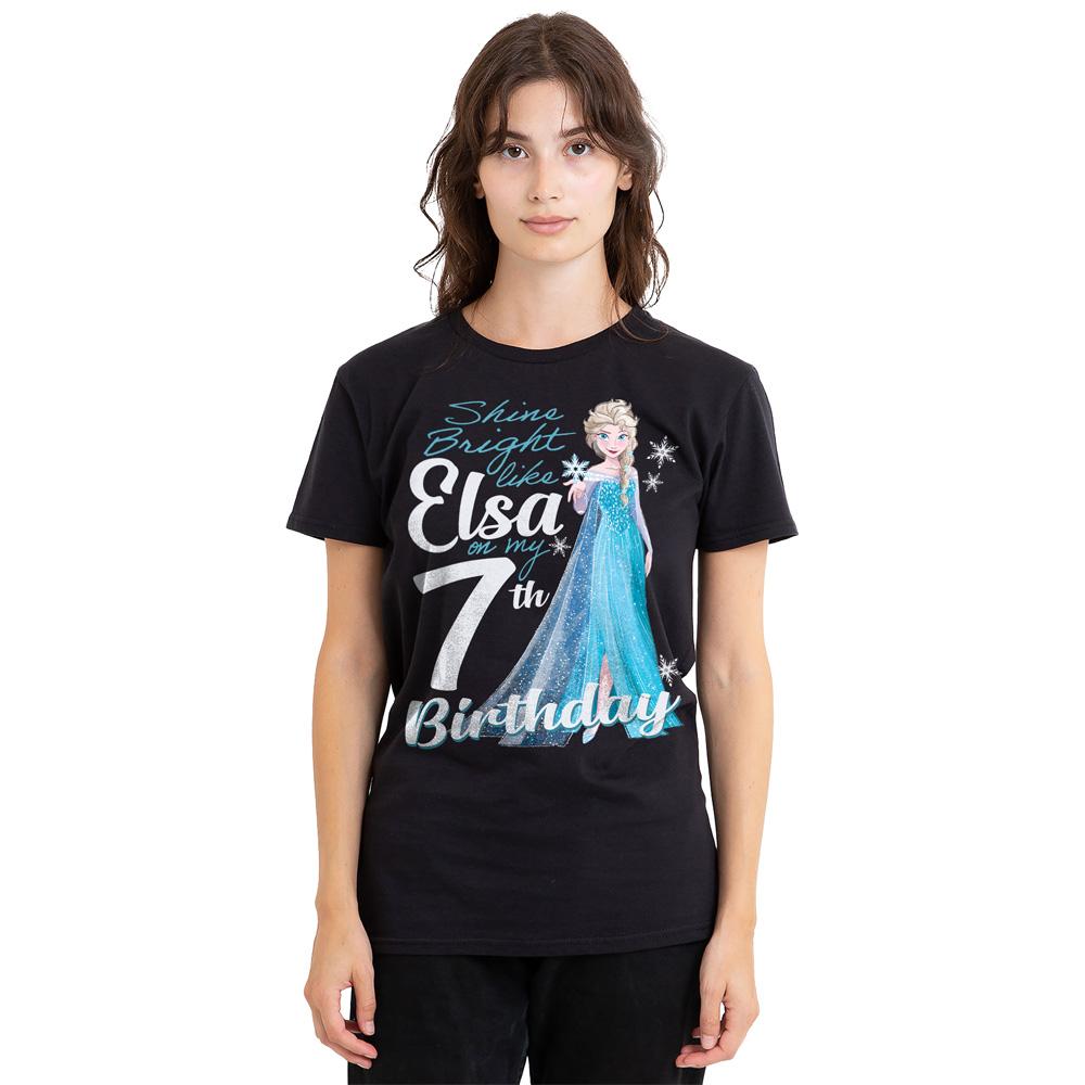 Black - Side - Frozen Unisex Adult Bright Like Elsa 7th Birthday T-Shirt