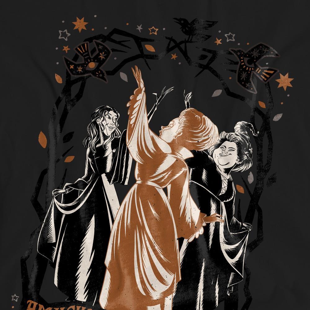 Black - Pack Shot - Hocus Pocus 2 Unisex Adult Amuck, Amuck, Amuck! Sanderson Sisters Scene T-Shirt