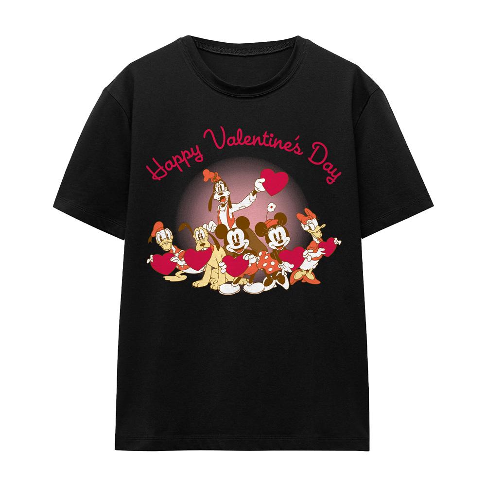 Black - Front - Mickey Mouse Unisex Adult Happy Valentine`s Day T-Shirt