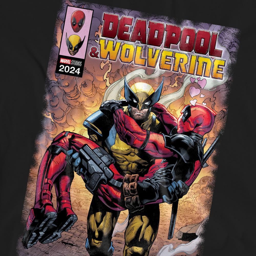 Black - Pack Shot - Deadpool & Wolverine Unisex Adult Wolverine Saves Deadpool Comic T-Shirt