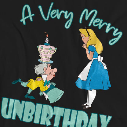 Black - Pack Shot - Alice In Wonderland Unisex Adult Very Merry Unbirthday To Me T-Shirt