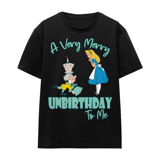 Black - Front - Alice In Wonderland Unisex Adult Very Merry Unbirthday To Me T-Shirt