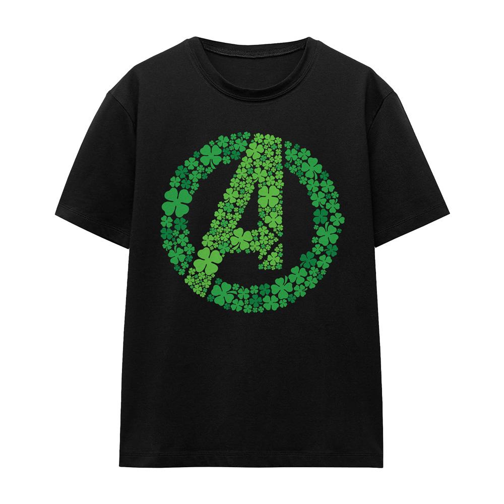 Black - Front - Avengers Unisex Adult Logo Shamrock St Patricks Day T-Shirt