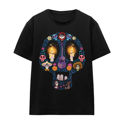 Black - Front - Coco Unisex Adult Day Of The Dead Ernesto Miguel Hector Skull T-Shirt