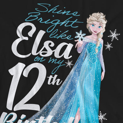 Black - Pack Shot - Frozen Unisex Adult Bright Like Elsa 12th Birthday T-Shirt