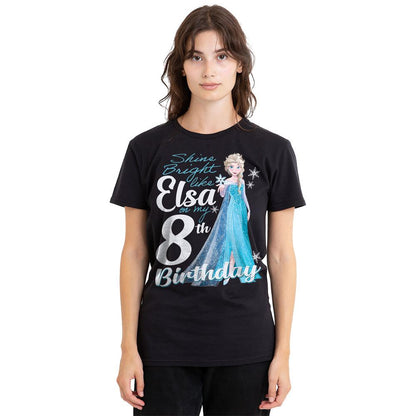 Black - Side - Frozen Unisex Adult Bright Like Elsa 8th Birthday T-Shirt