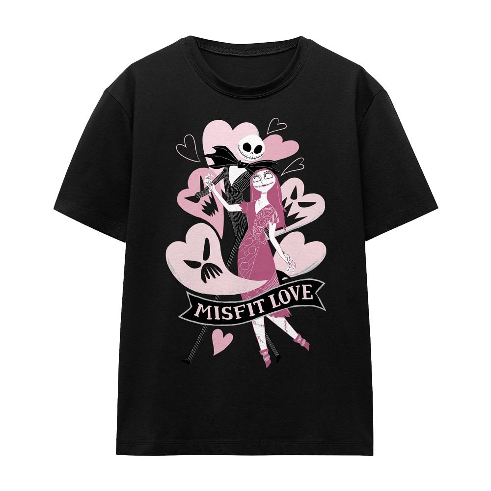 Black - Front - The Nightmare Before Christmas Unisex Adult Misfit Love Valentine`s Day T-Shirt