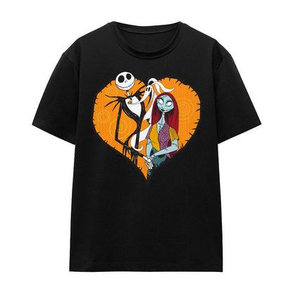 Black - Front - The Nightmare Before Christmas Unisex Adult Jack Sally Heart T-Shirt