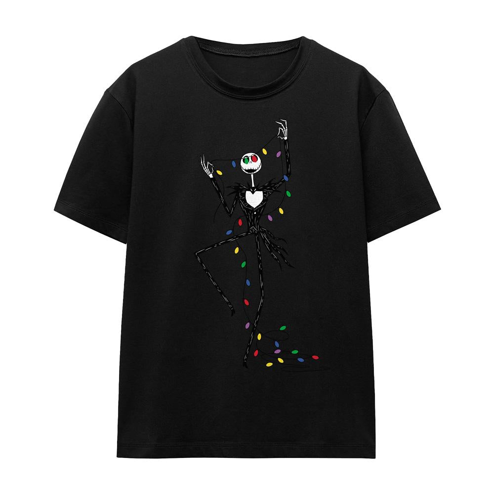 Black - Front - The Nightmare Before Christmas Unisex Adult Jack Fairy Lights T-Shirt