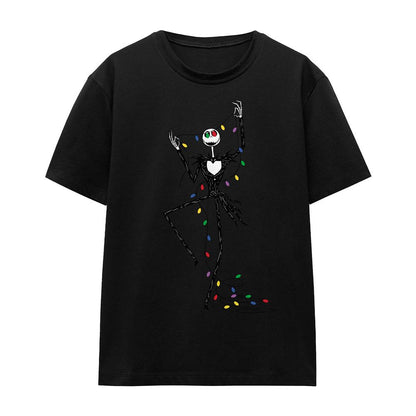 Black - Front - The Nightmare Before Christmas Unisex Adult Jack Fairy Lights T-Shirt
