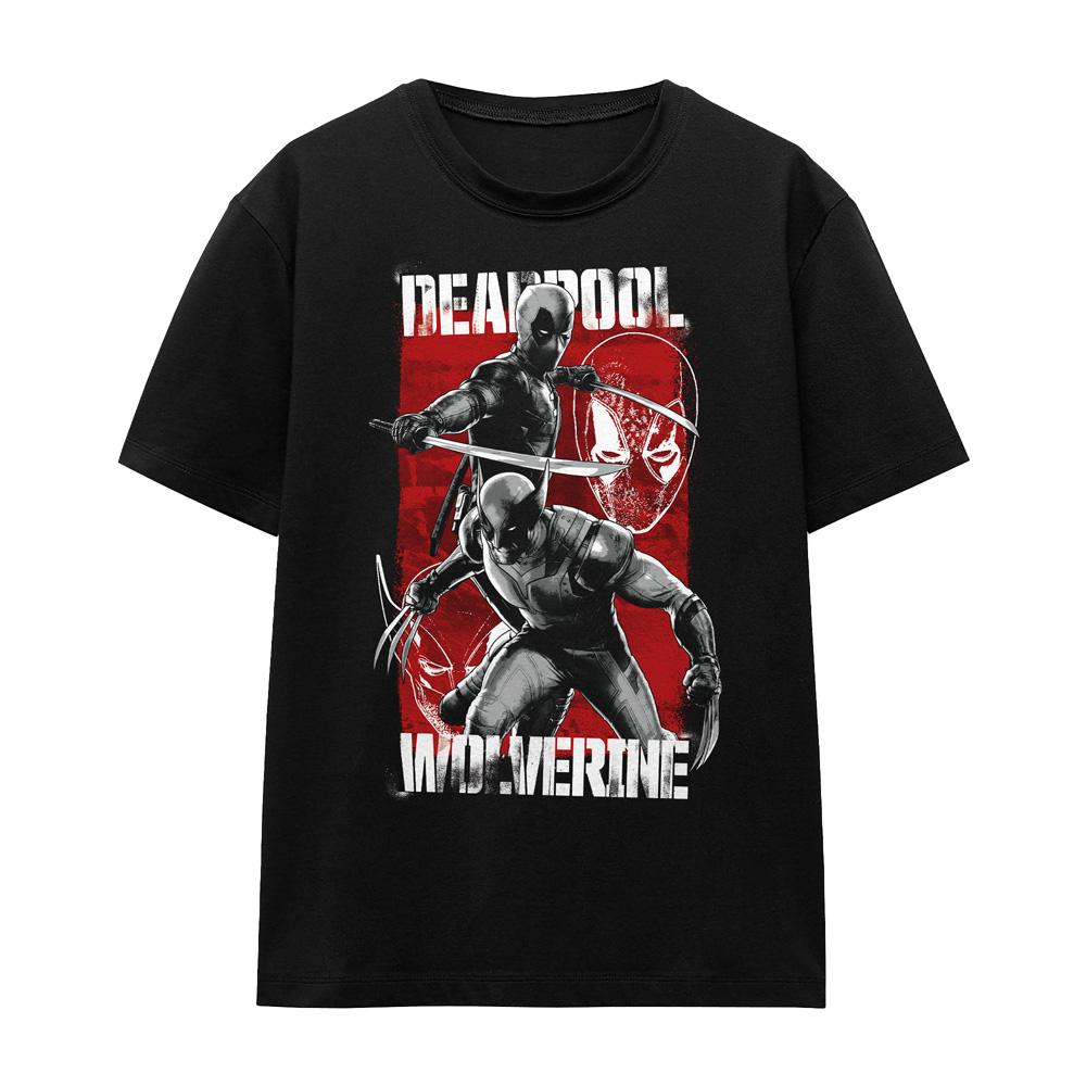 Black - Front - Deadpool & Wolverine Unisex Adult Fight T-Shirt