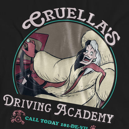 Black - Pack Shot - Disney Villains Unisex Adult Cruella´s Driving School T-Shirt