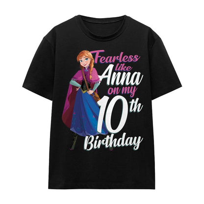 Black - Front - Frozen Unisex Adult Fearless Like Anna 10th Birthday T-Shirt