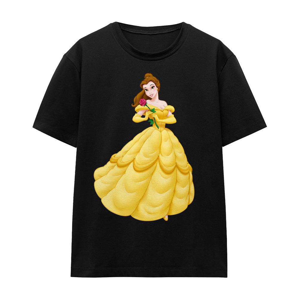 Black - Front - Beauty And The Beast Unisex Adult Belle Rose T-Shirt