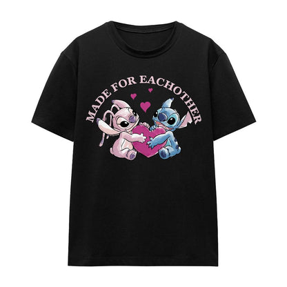 Black - Front - Lilo & Stitch Unisex Adult Made For Each Other T-Shirt