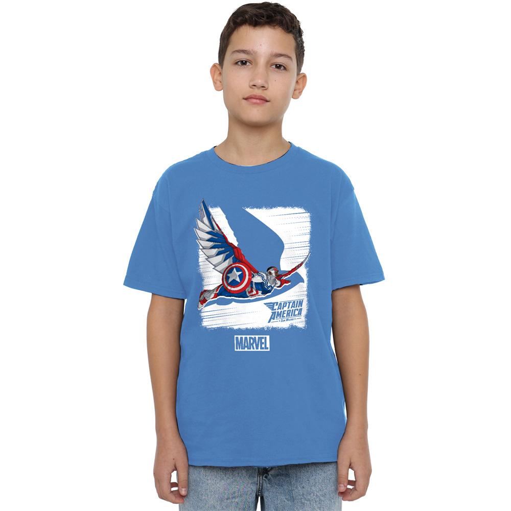 Azure - Side - Captain America Childrens-Kids Falcon T-Shirt