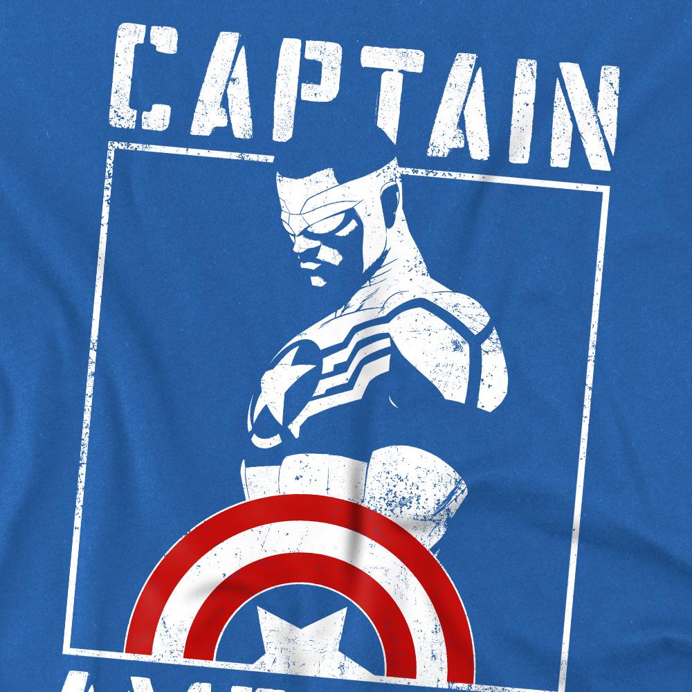 Royal Blue - Side - Captain America Childrens-Kids Stencil T-Shirt