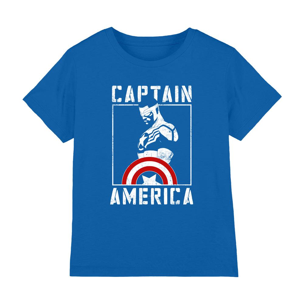 Royal Blue - Front - Captain America Childrens-Kids Stencil T-Shirt