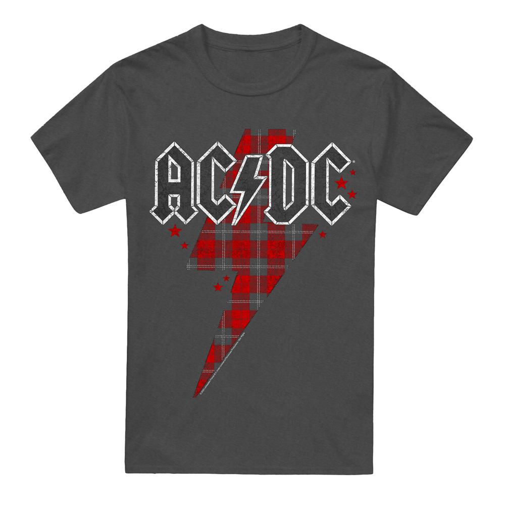 Charcoal - Front - AC-DC Unisex Adult Plaid Bolt T-Shirt