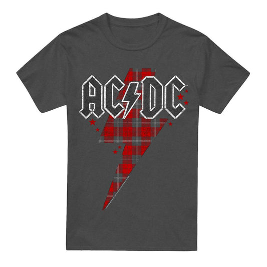 Charcoal - Front - AC-DC Unisex Adult Plaid Bolt T-Shirt