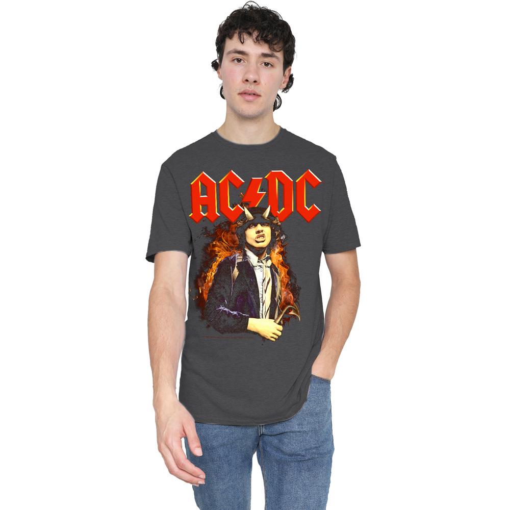 Charcoal - Lifestyle - AC-DC Unisex Adult Fire And Horns T-Shirt