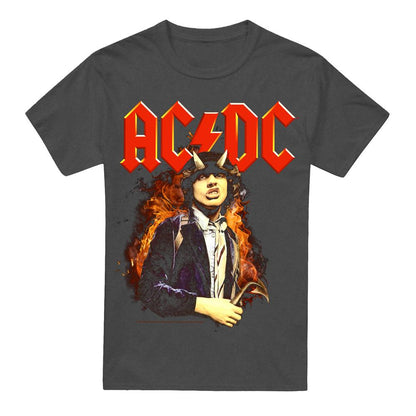 Charcoal - Front - AC-DC Unisex Adult Fire And Horns T-Shirt