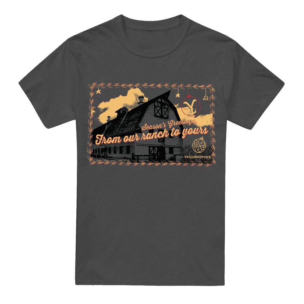 Charcoal - Front - Yellowstone Unisex Adult Seasons Greetings From The Yellowstone Christmas T-Shirt