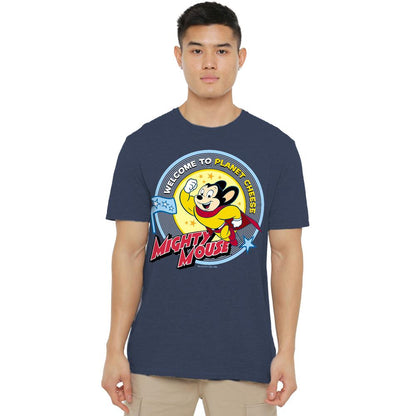 Navy - Lifestyle - Mighty Mouse Unisex Adult Planet Cheese T-Shirt