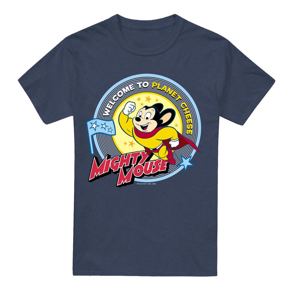 Navy - Front - Mighty Mouse Unisex Adult Planet Cheese T-Shirt