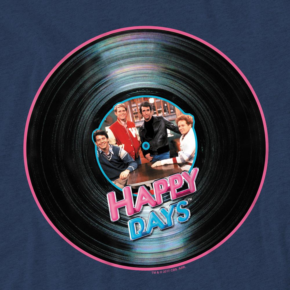 Navy - Pack Shot - Happy Days Unisex Adult On the Record T-Shirt