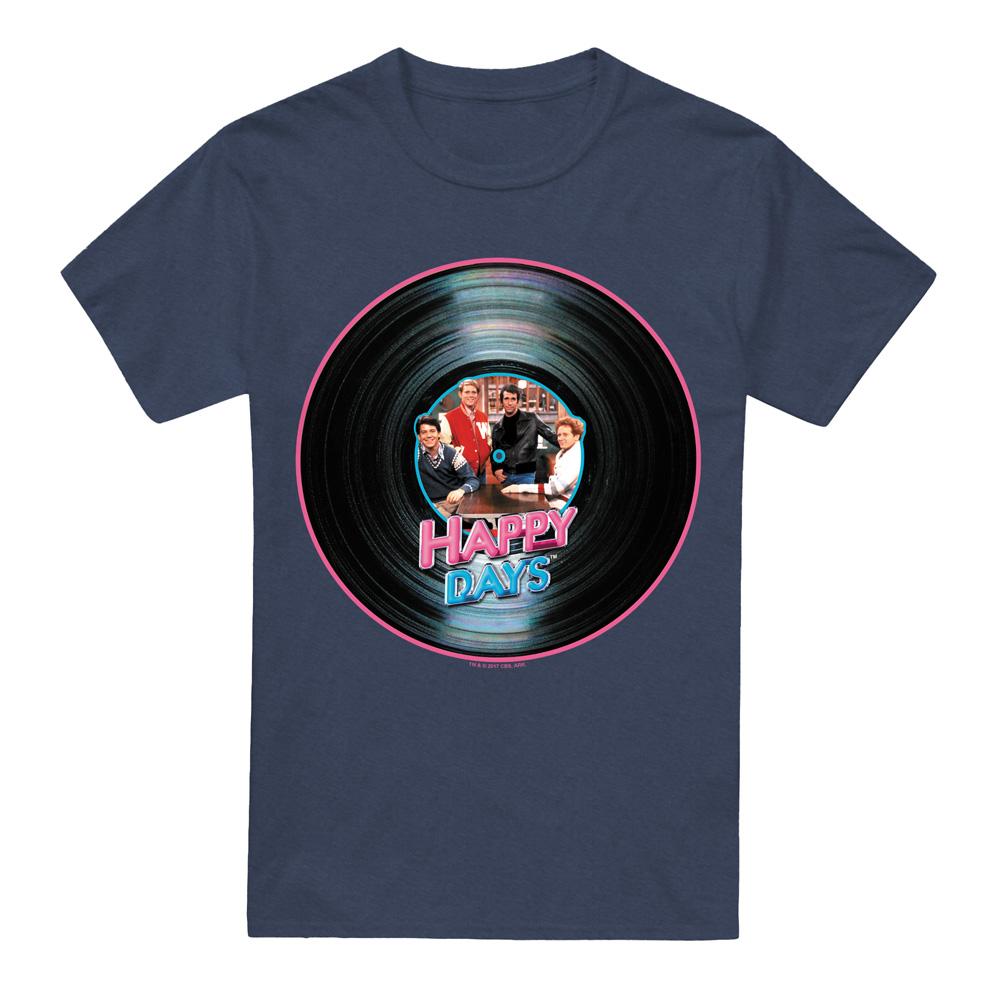 Navy - Front - Happy Days Unisex Adult On the Record T-Shirt
