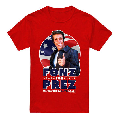 Red - Front - Happy Days Unisex Adult Fonz for Prez T-Shirt