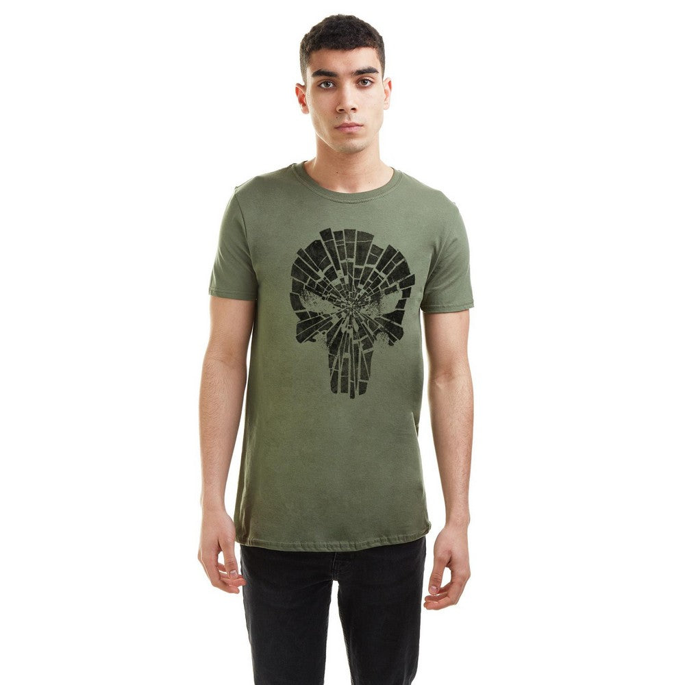 Military Green - Side - The Punisher Mens Shattered Logo T-Shirt