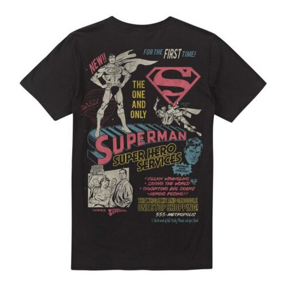 Black - Back - Superman Mens Super Hero Services T-Shirt