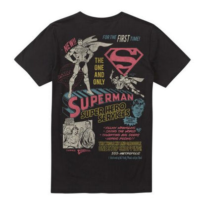 Black - Back - Superman Mens Super Hero Services T-Shirt
