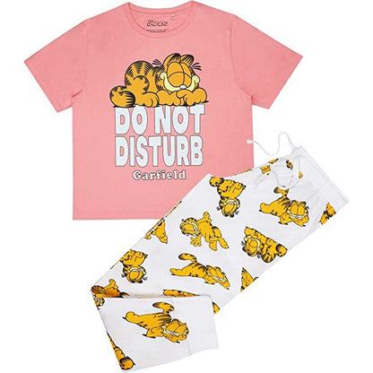 Pink-White-Orange - Front - Garfield Womens-Ladies Do Not Disturb Pyjama Set