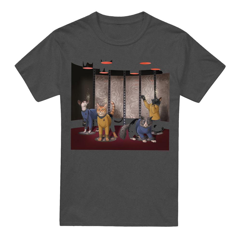 Charcoal - Front - Star Trek Unisex Adult Beam Meow Up T-Shirt
