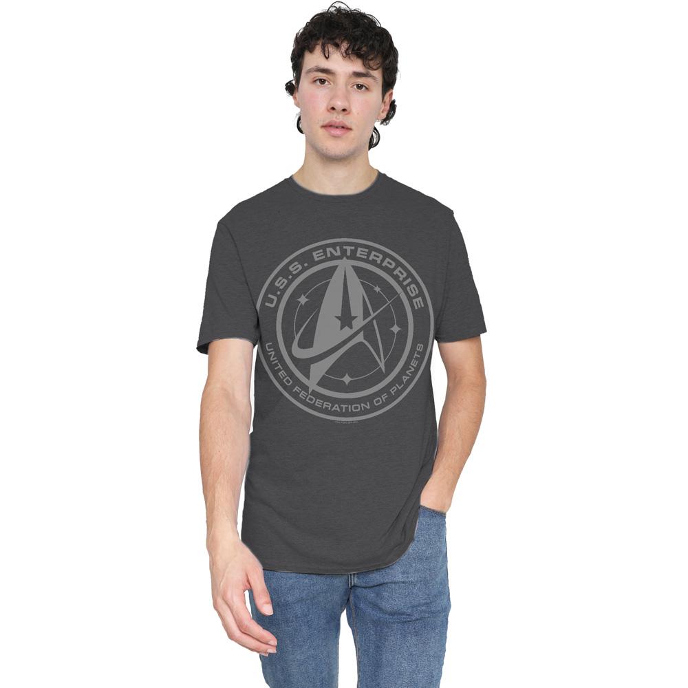 Charcoal - Side - Star Trek: Discovery Unisex Adult Enterprise Crest T-Shirt