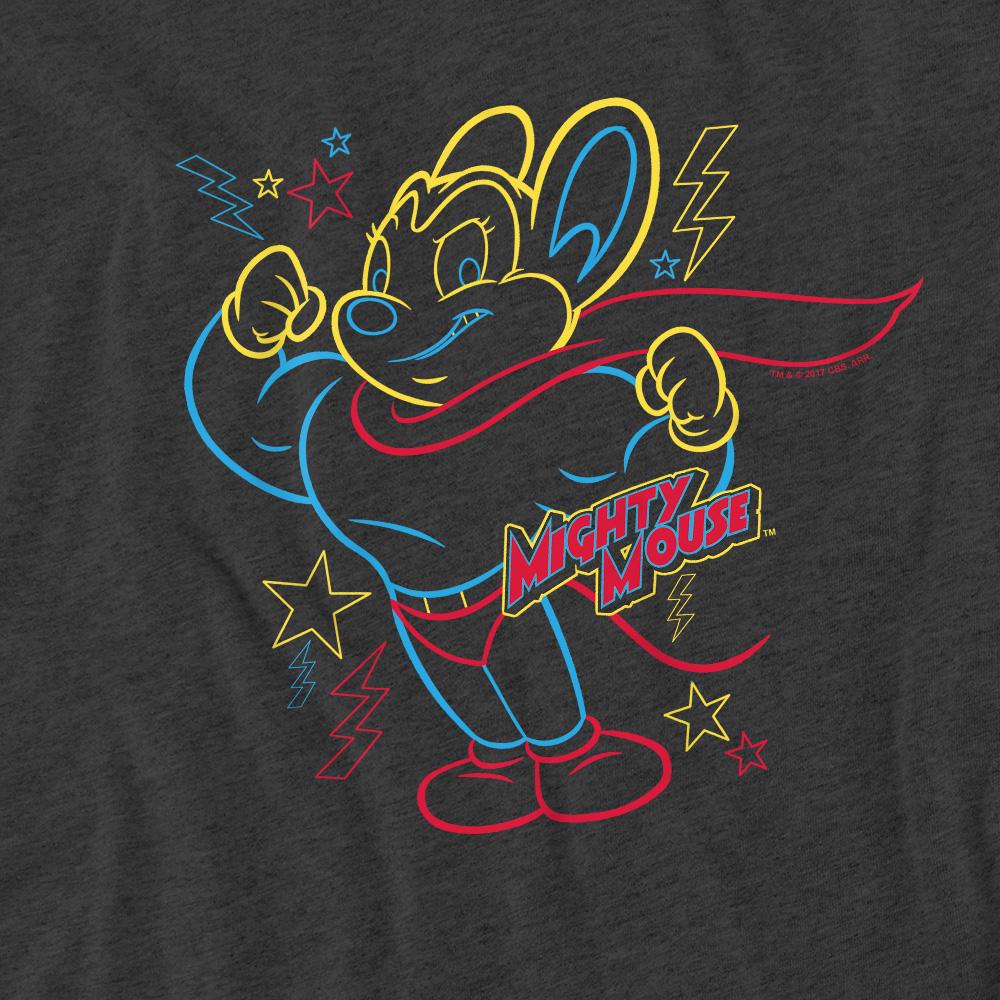 Charcoal - Pack Shot - Mighty Mouse Unisex Adult Hero Neon T-Shirt