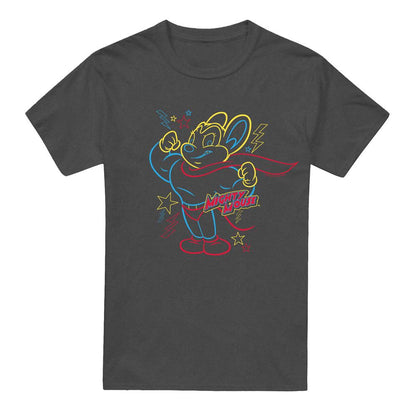 Charcoal - Front - Mighty Mouse Unisex Adult Hero Neon T-Shirt