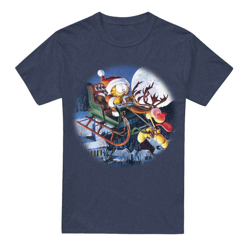 Navy - Front - Garfield Unisex Adult Moonlight Ride T-Shirt