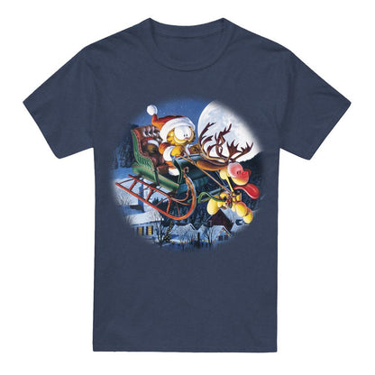 Navy - Front - Garfield Unisex Adult Moonlight Ride T-Shirt