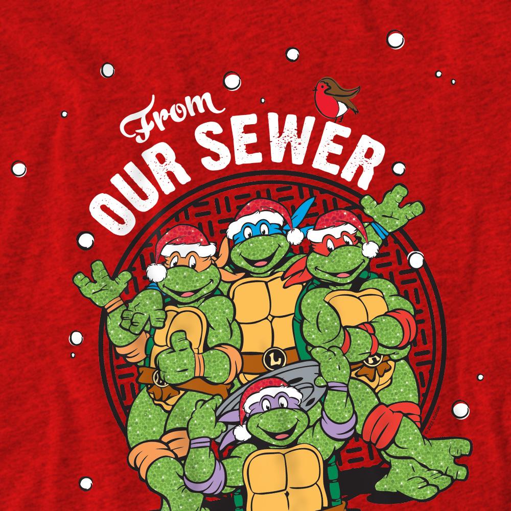 Red - Pack Shot - Teenage Mutant Ninja Turtles Unisex Adult Merry Christmas From Our Sewer T-Shirt
