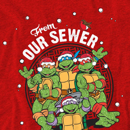 Red - Pack Shot - Teenage Mutant Ninja Turtles Unisex Adult Merry Christmas From Our Sewer T-Shirt