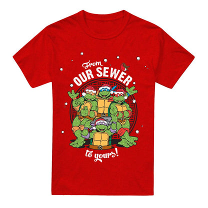 Red - Front - Teenage Mutant Ninja Turtles Unisex Adult Merry Christmas From Our Sewer T-Shirt