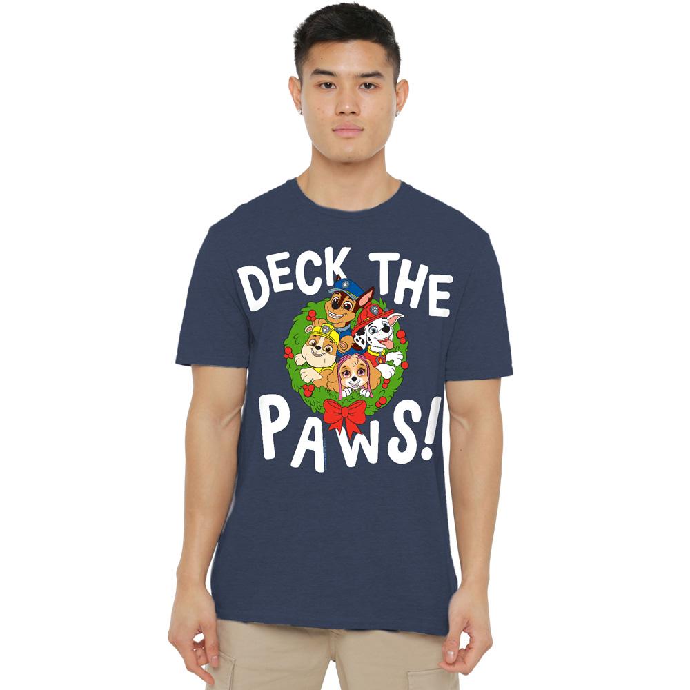 Navy - Side - Paw Patrol Unisex Adult Deck The Paws Christmas T-Shirt