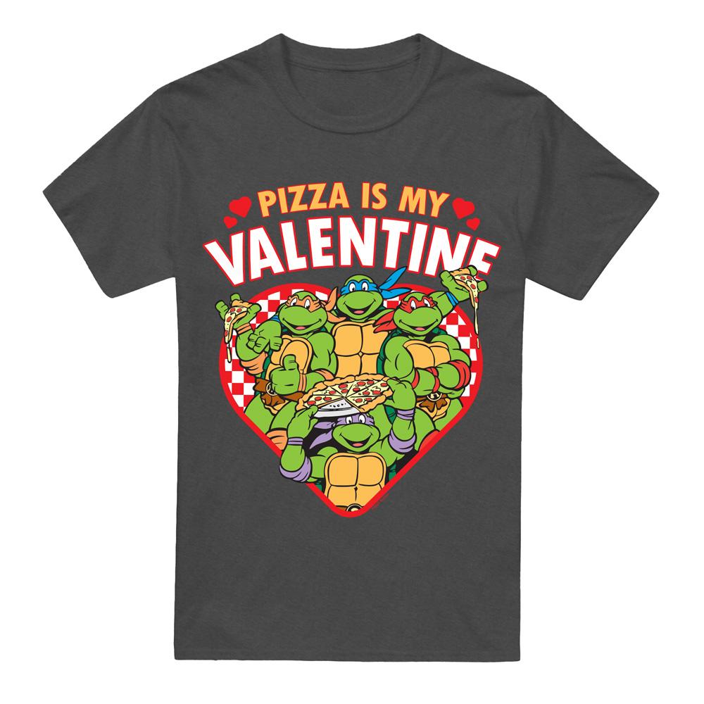 Charcoal - Front - Teenage Mutant Ninja Turtles Unisex Adult Pizza Is My Valentine T-Shirt