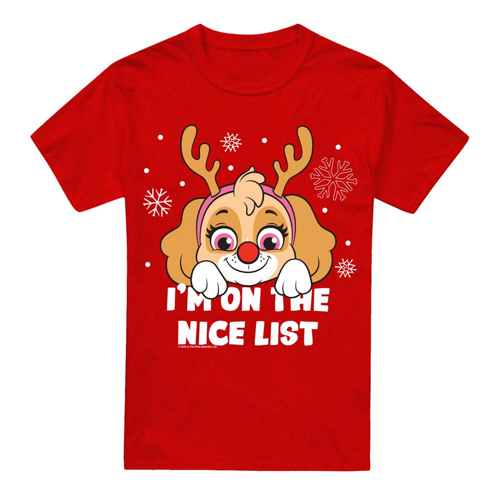 Red - Front - Paw Patrol Unisex Adult Nice Christmas Skye T-Shirt
