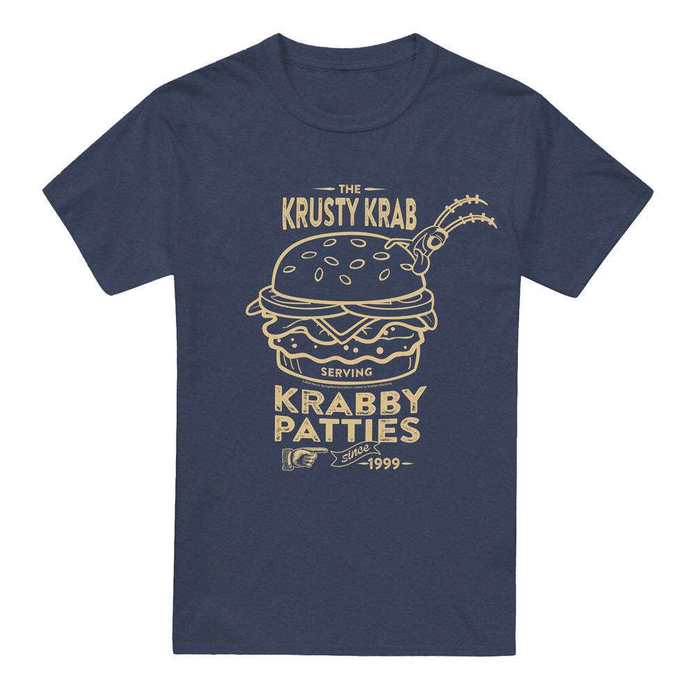 Navy - Front - SpongeBob SquarePants Unisex Adult The Krusty Krab Shock Mono T-Shirt
