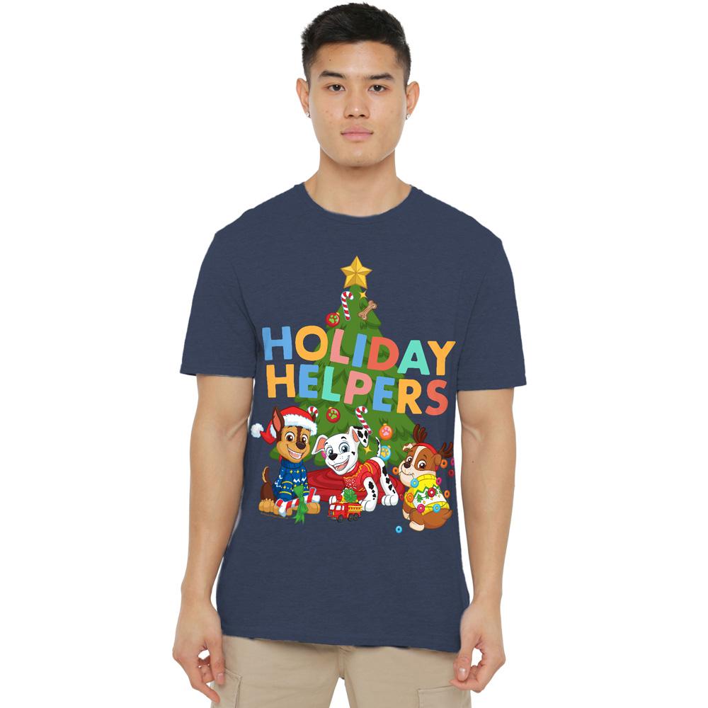Navy - Side - Paw Patrol Unisex Adult Holiday Helpers Christmas T-Shirt